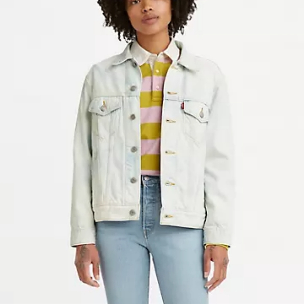 Levi's ExBoyfriend Trucker Jacket Scribble Down Medium Wash Tie Dye Transitional